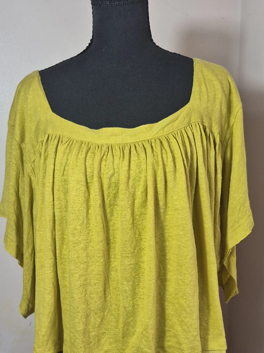 Free People Mustard Yellow Flutter-Sleeve Top